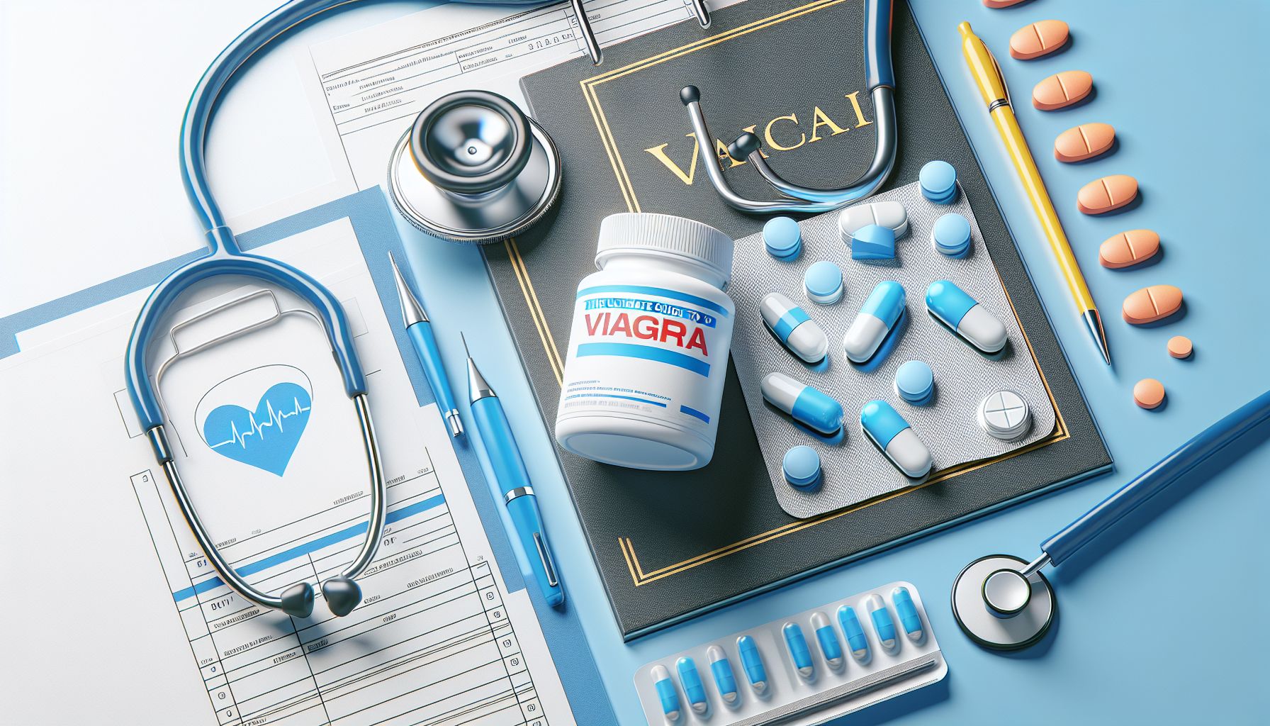 Image of Viagra tablets with a stethoscope